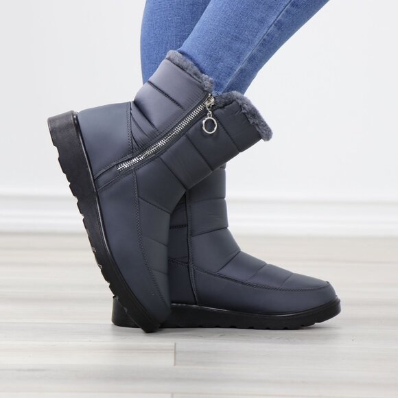 Rain Ankle Boots Weather Resistant Warm Synthetic Fluff Inside Grey - Picture 6 of 14